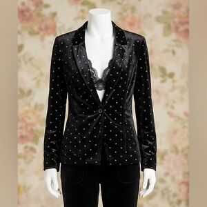 NWT Nanette Lepore Crystal-Embellished Black Velvet Blazer STUNNING!!